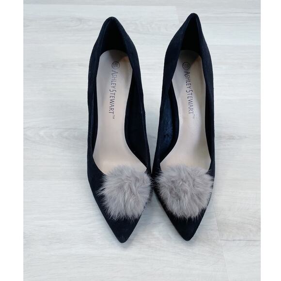 NEW Ashley Stewart Suede Pom Pom Stiletto Heels Size 10W NEW IN BOX - Picture 3 of 16